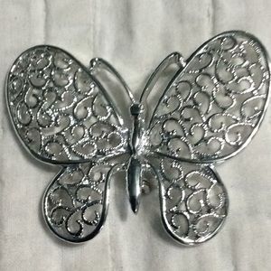 Silver filigree butterfly brooch 2” x 2.5”